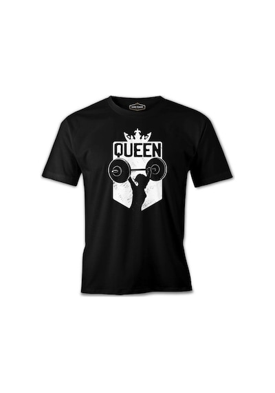 Queen Logo With A Woman Holding Weights Siyah Erkek Tshirt 001