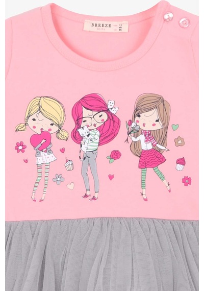 Breeze Kız Çocuk Uzun Kollu Elbise Baskılı 1.5-5 Yaş, Pudra