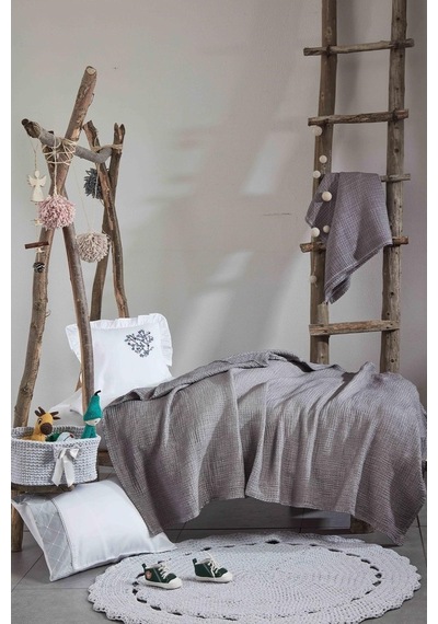 Ecocotton Kayra Bebek Yatak Örtüsü Gri 120*170