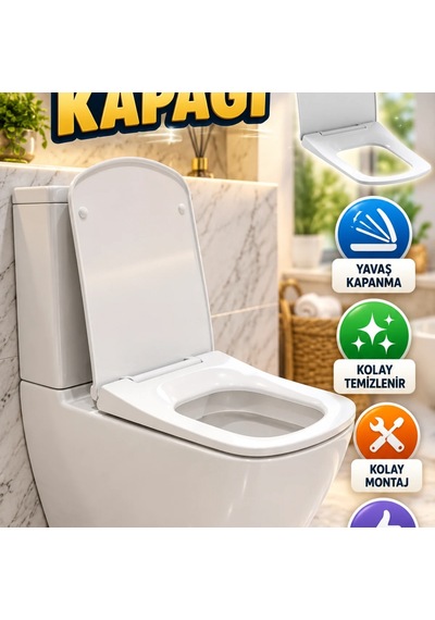 Universal Klozet Kapağı Yavaş Kapanma Mekanizmalı Kolay Temizlenebilir Tasarım Renkli