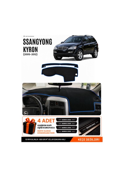 Ssangyong Kyron 2005-2012 Uyumlu Torpido Örtüsü, Torpido Kılıfı - Siyah Mavi
