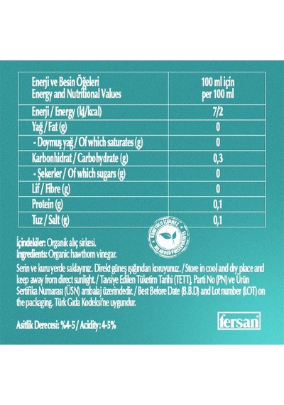 Fersan Organik Alıç Sirkesi 500 Cc Cam