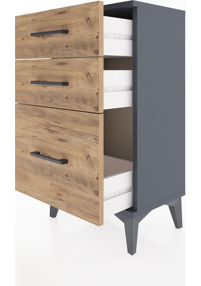 Arges Komodin 3 Çekmeceli 44x30x80 Antrasit-çam Antrasit