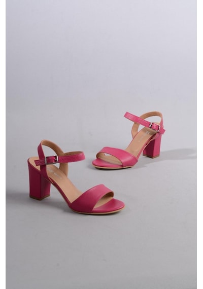 Seç Kundura Seç 0032 Hakiki Deri Tek Bant Sandalet Topuk Boyu 8,5cm Fuşya - 40 Fuşya