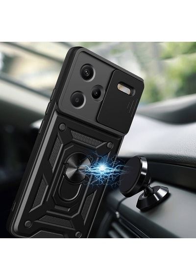 Xiaomi Redmi Note 13 Pro Plus 5g Kılıf Magnetik Standlı Kamera Korumalı Zore Sürgülü Vega Kapak Mavi