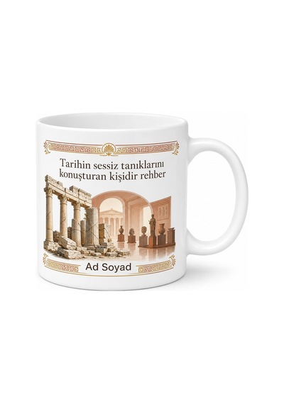 Müze Rehberi Antik Tarih Sırları Temalı Porselen Kupa Bardak Hediye Beyaz / Çok Renkli