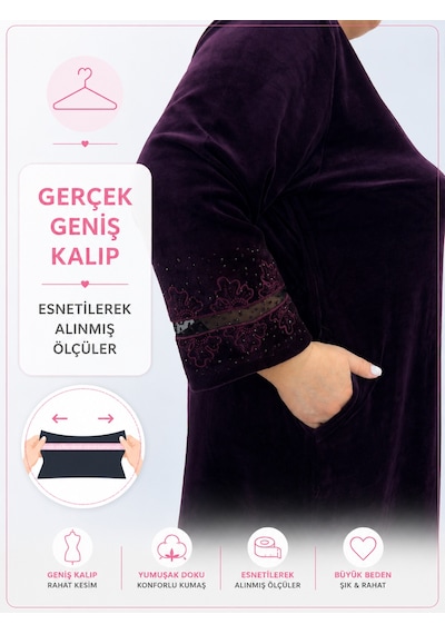 Büyük Beden Bisiklet Yaka Boydan Fermuarlı Taş İşlemeli Tül Detaylı Kapri Kol Diz Üstü Kadın Depresyon Bornoz Mürdüm Büyük Beden Bisiklet Yaka Boydan Fermuarlı Taş İşlemeli Tül Detaylı Kapri Kol Diz Üstü Kadın Depresyon Bornoz Mürdüm
