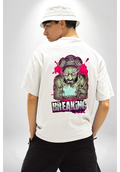 Breaking Bad Beyaz Oversize Unisex Ön Ve Sırt Baskılı Tişört Beyaz