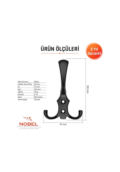 Ri Ko Portmanto Askısı, Metal Vestiyer Askısı, 16 Gr, Dolap Ve Duvar Askılığı, Matsi Yah Vidalı