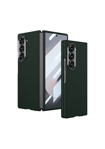 Nourthkiingdom Galaxy Z Fold 6 Uyumlu Kamera Korumalı Karbon Fiber Tasarımlı Arka Yüzey Nrtk Kıpta Karbon Kapak Koyu Yeşil