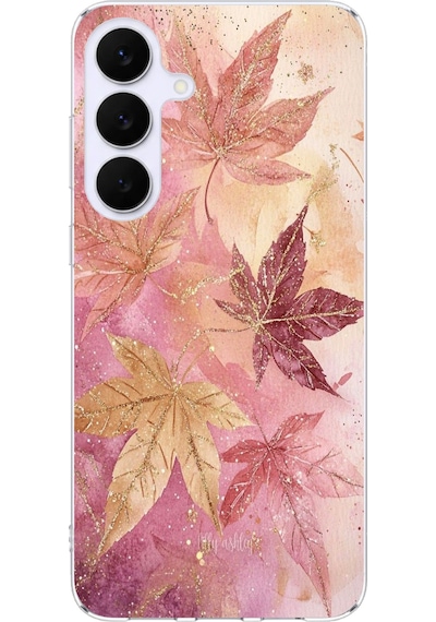 Samsung Galaxy S25 Fe Uyumlu Pembe Ve Bordo Tonlu Yaprak Baskılı Silikon Kılıf Renkli