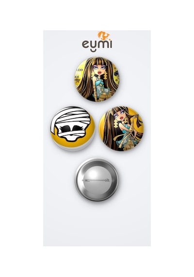 Monster High Cleo De Nile 3'lü Metal Rozet Seti 58mm İğneli Buton Çanta Yaka Rozeti Çok Renkli