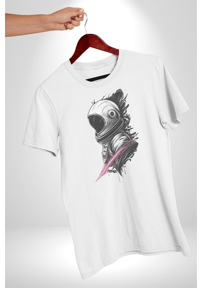 Astronot Kafası Unisex Unisex Beyaz Organik Baskılı T-shirt Penye Yüksek Kalite Beyaz