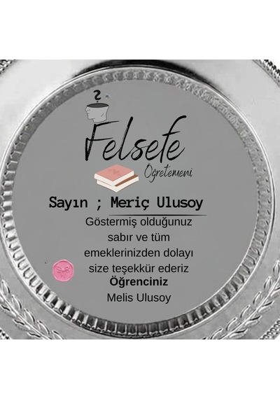Felsefe Öğretmenine Hediye Kişiye Özel İsimli Teşekkür Plaketi Gümüş Renk