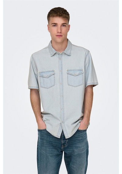 Only & Sons Onsbane 9181 Gua Dnm Ss Shırt Erkek Mavi Denim Gömlek - 22029181 Mavi
