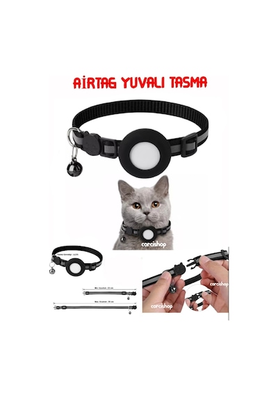 Airtag Uyumlu Kedi Ve Köpek Tasması Kilitli Güvenlik Aparatı Siyah