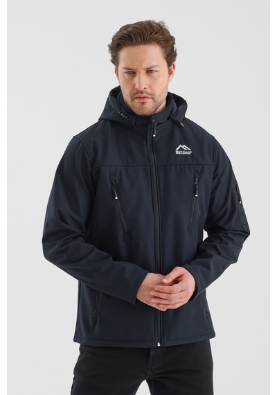 B.he.z Çıkartılabilen Fermuarlı Kapüşon Cepli İçi Polarlı Su Geçirmez Softshell Erkek Mont Lacivert Lacivert