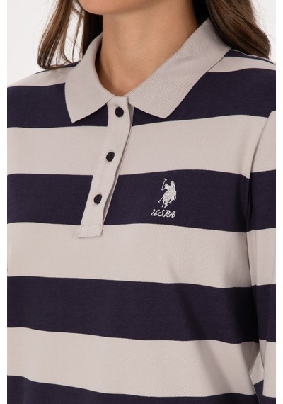 U.S. Polo Assn. Kadın Mürdüm Çizgili Polo Yaka Sweatshirt 50314207-VR074