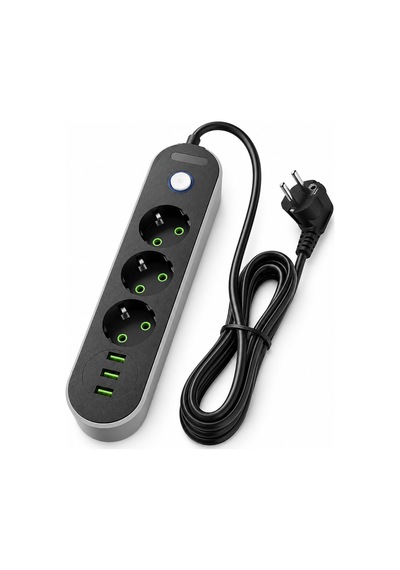 Coverzone 3 Usb Portlu 3 Lü Topraklı Uzatma Priz 3 Metre Kablolu