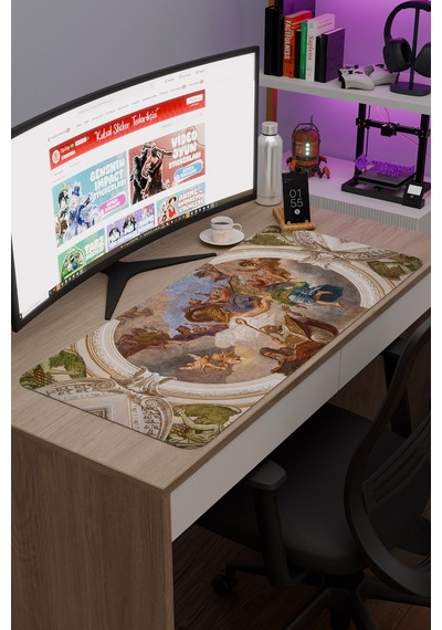 Ortaçağ Sanat Kaymaz Dikişli Kauçuk Oyuncu Mousepad V5 - 90x40 Xxl Gaming Mouse Pad Fare Altlığı