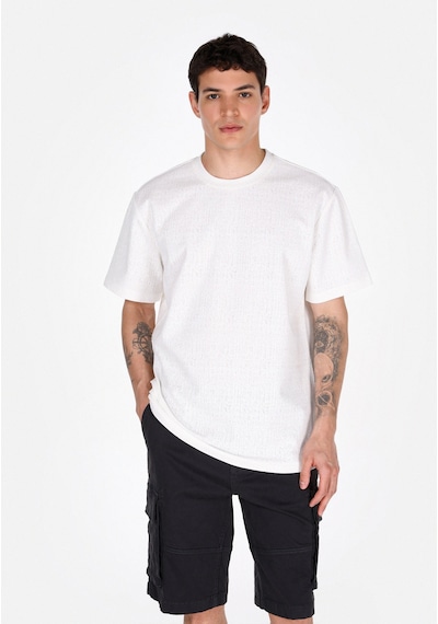 Colin's Colins Comfort Fit Yuvarlak Yaka Jakarlı Erkek Beyaz Kısa Kol Tişört Cl1074855 Q1.v2 Wht Beyaz