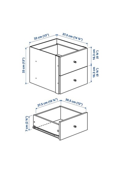 Ikea Kallax Çekmeceli Ek Ünite, Ağartılmış Meşe Görünümlü, 33x33 Cm Çok Renkli