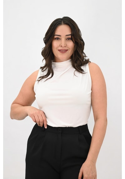 Kadın Büyük Beden Drape Detaylı Dik Yaka Bluz 1851-25 001