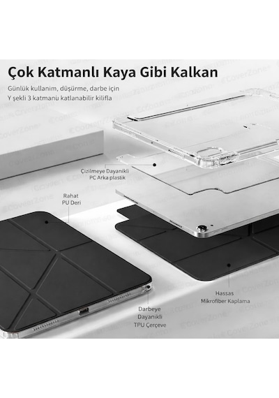 İpad 11.nesil A16 11inç/10.nesil 10.9inç İle Uyumlu Kalem Koyma Bölmeli Ultra Koruma Antişok Yatay Dikey Şekillerde Stand Seçeneği Uyku Modlu New Attractive Hx99 Smart Cover Kılıf Pembe