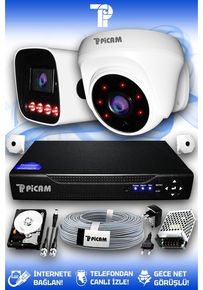 Picam 2 Kameralı Zebra 1 İç Kamera Set 1 Tb 5 Mp 2k Net Gece Görüşlü Güvenlik Kamerası Sistemi