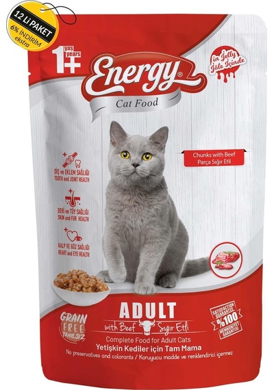 Energy Sığır Etli Yetişkin Islak Kedi Maması 12 x 85 G