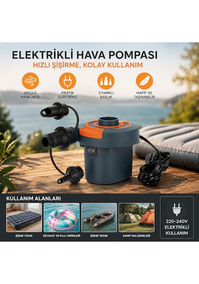 Kamp Pompası 220 Volt Ac Şişirme Pompası Kamp Yatağı Deniz Ürünleri Şişirme Pompası Gri