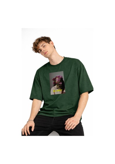 Misa Tahtakale Blurry - Oversize Erkek Tişört Hakı Çok Renkli