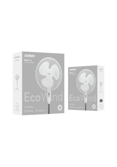 Everest Fan10, Beyaz, Ecowind, 3 Kademeli Hız, 3lü 16&quot Kanat, 45w, Otomatik Salınım, Yükseklik Ayarlı, Ac220, Vantilatör