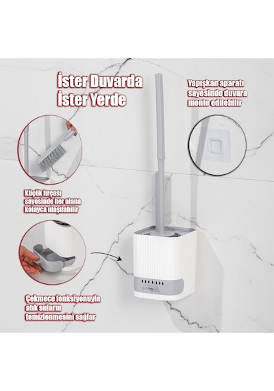Porsima 2026 Pratik Tuvalet Fırçalığı Banyo Tuvalet Fırçası Gri B
