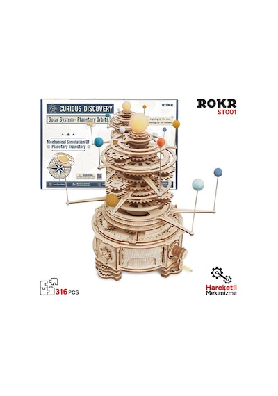 Rokr St001 Mechanical Orrery Dıy Mechanical 3d Puzzle Maket Model Seti 3d Model Kit Ahşap Maket Dekoratif Hobi Seti Hareketli