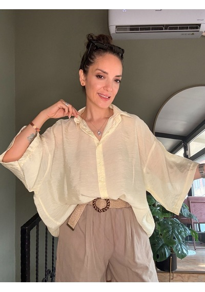Ali Butik Sarı Kısa Kollu Rahat Kalıp Dökümlü Gömlek