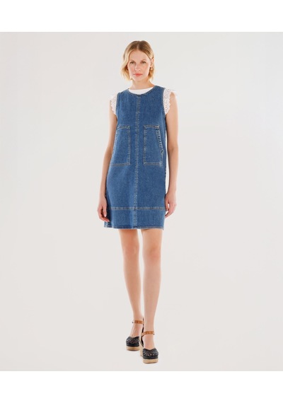 Yargıcı Cepli Kısa Denim Elbise 25ykel7004x 515 Mavi