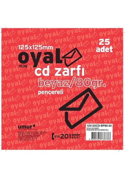 OYAL CD ZARFI 125X125 BEYAZ PENCERELI 80GR 25 LI