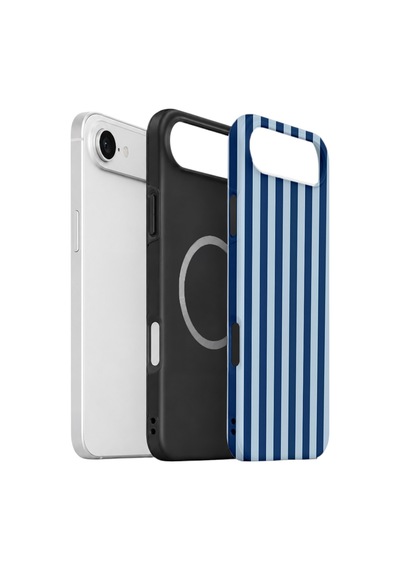 Apple iPhone Uyumlu 17 Air Vorian Çift Katmanlı Magsafe Kılıf Navy Riviera Stripe
