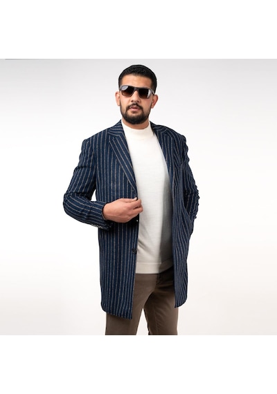 Sir Çizgili Erkek Regular Fit Kaşe Kaban