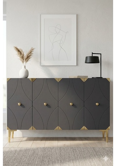 Ka1297ag Alfa Konsol Ve Tv Sehpası Antrasit-gold 120cm
