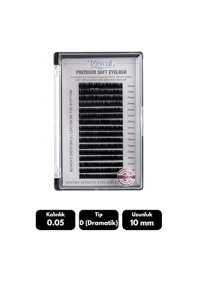 Misyul 0.05d Dramatik Kıvrım 10 Mm Soft Eyelash Doğal İpek Kirpik 16'lı