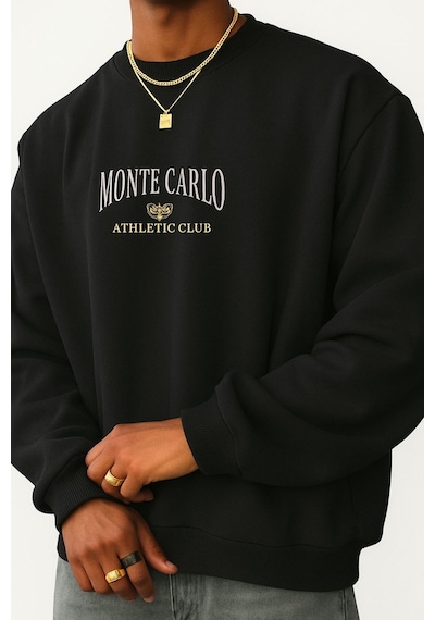 Benroma 3 İplik Penye Monte Carlo Baskılı Unisex Sweatshırt SIYAH