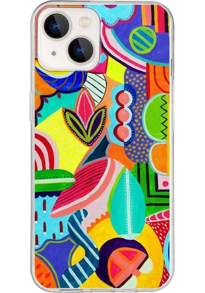 Apple Uyumlu iPhone 13 İle 1mm Slim Fit Retro Renkler 6 Baskılı Şeffaf Kılıf