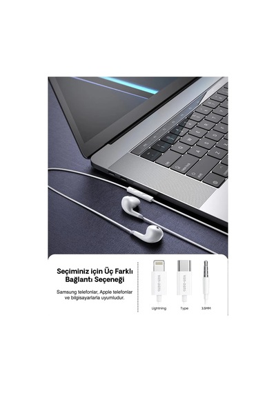 Ven-dens Vd-ear031 Type-c Mikrofonlu Kablolu Kulak İçi Kulaklık, 14,2 Mm Dinamik Sürücü, 1,2, Beyaz