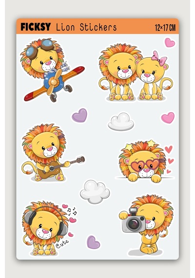 Sevimli Aslan Sticker Seti - 12 Adet Etiket Çıkartma Diğer