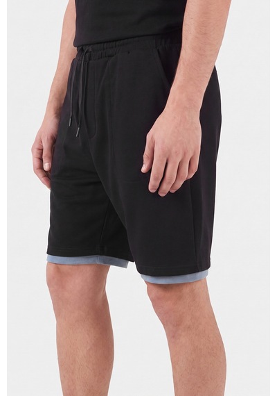 Buratti Oysho Kumaş Çift Katmanlı Paça Detaylı Bağlamalı Short Erkek Short 5908091 Siyah