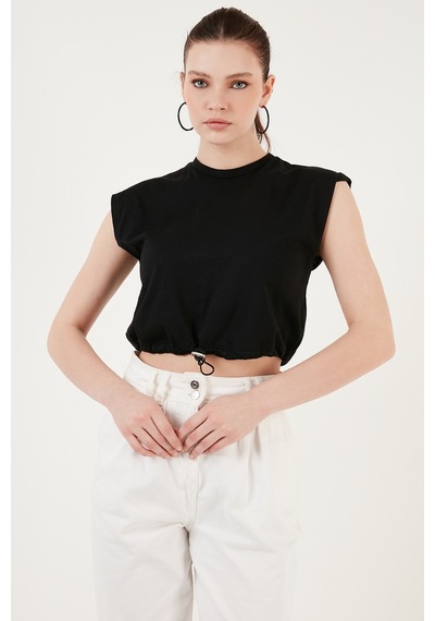 Lela Bisiklet Yaka % 100 Pamuk Crop Bayan T Shirt 5865587 Siyah