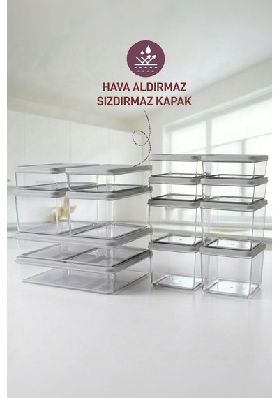 14'lü Set Nora Organizer Buzdolabı Buzluk Düzenleyici Saklama Kabı Açık Gri