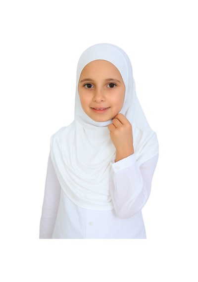 Modish Group Kız Çocuk Hazır Başörtüsü Pratik Penye Şal Tesettür Giyim Beyaz